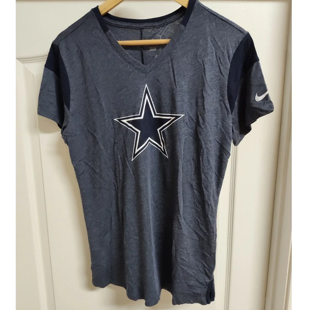 Nike NFL Dallas Cowboys Womens Navy Blue V-Neck T-Shirt Size M 843405-461